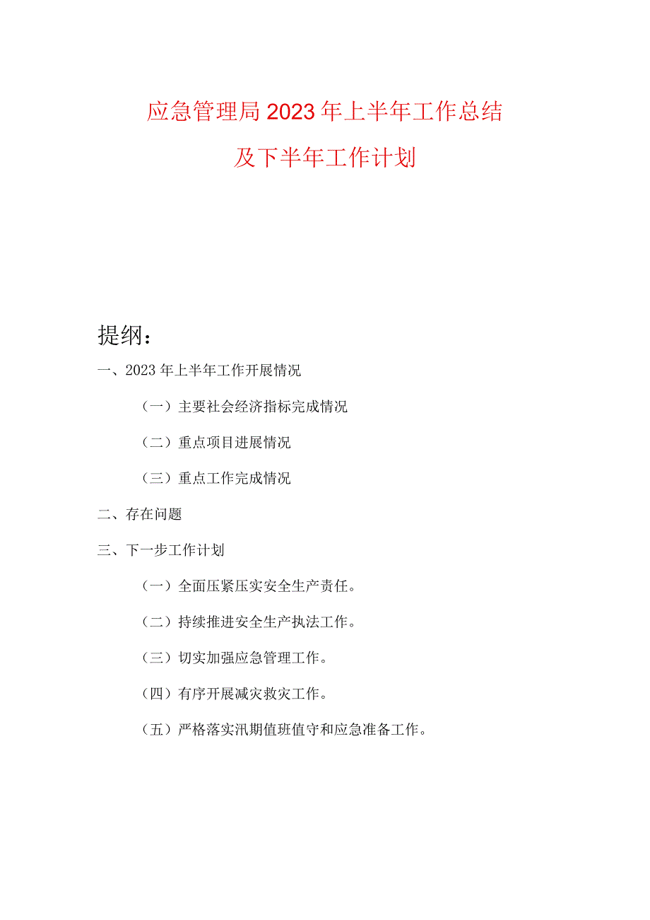 应急管理局2023年上半年工作总结及下半年工作计划.docx_第1页