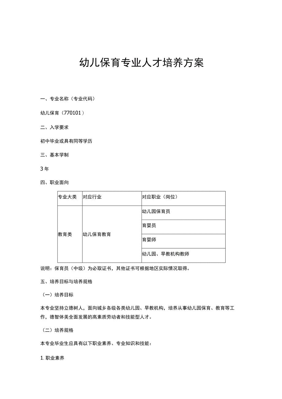 幼儿保育专业人才培养方案.docx_第1页