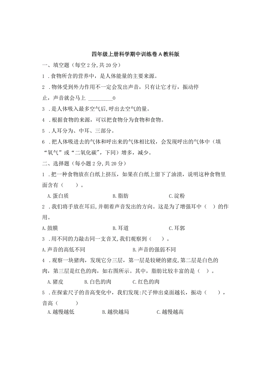 新版精品教科版四年级上册科学期中训练卷3套含答案.docx_第1页