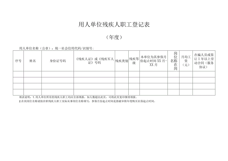 用人单位安排残疾人就业情况申报表登记表.docx_第2页