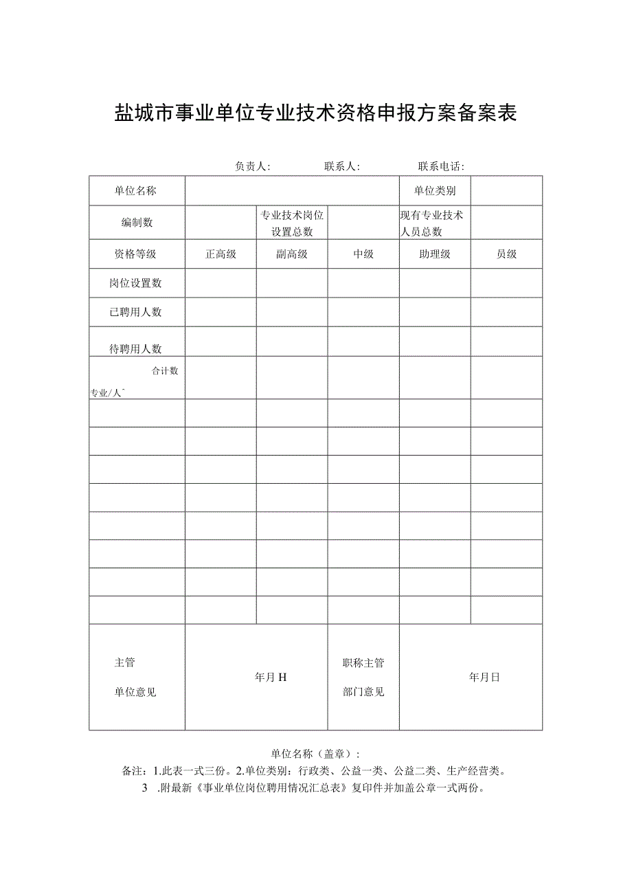 盐城市事业单位专业技术资格申报方案备案表.docx_第1页