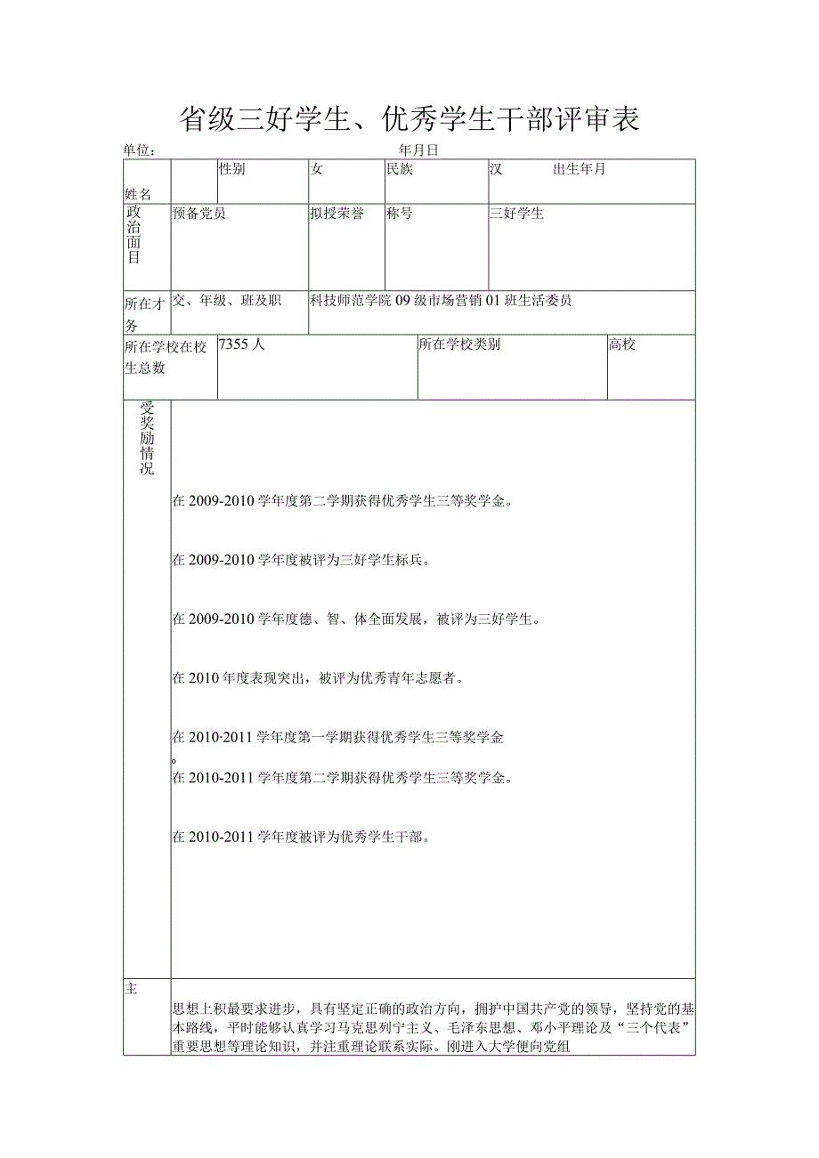 省级三好学生优秀学生干部评审表.docx_第1页