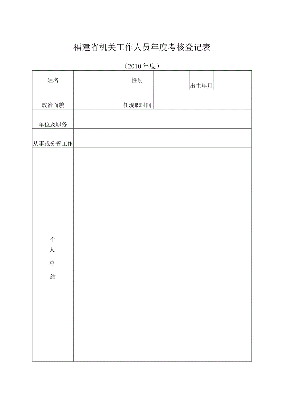 福建省机关工作人员年度考核登记表.docx_第1页