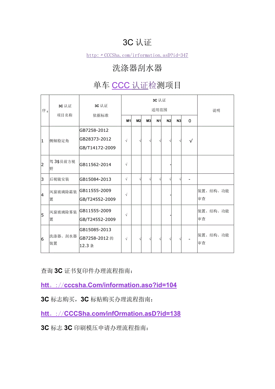 洗涤器刮水器CCC认证单车3C认证检测项目.docx_第1页