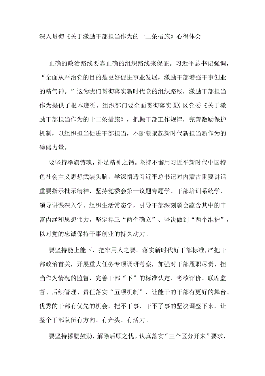 深入贯彻关于激励干部担当作为的十二条措施心得体会3篇.docx_第3页