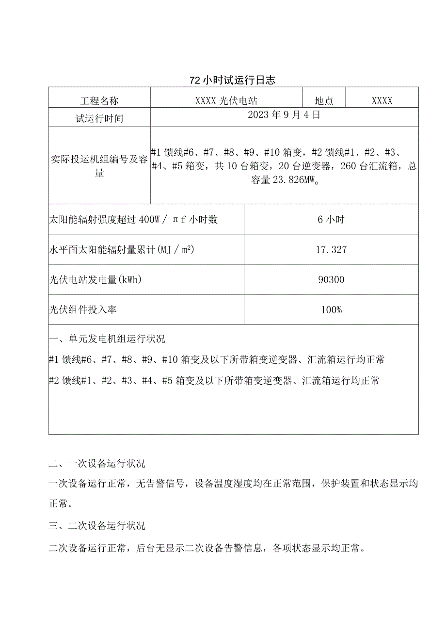 电站转生产72小时试运行日志.docx_第1页