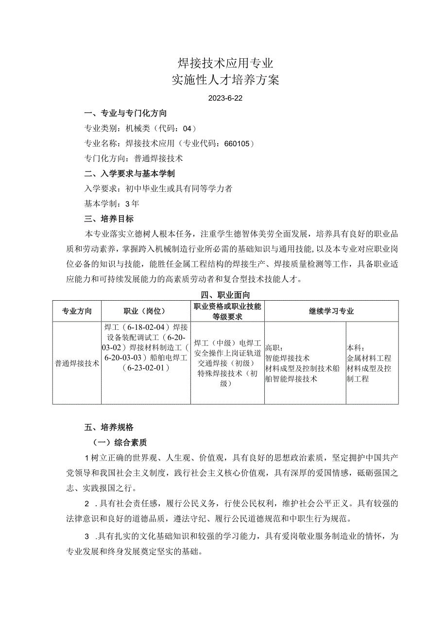 焊接技术应用专业实施性人培方案.docx_第1页