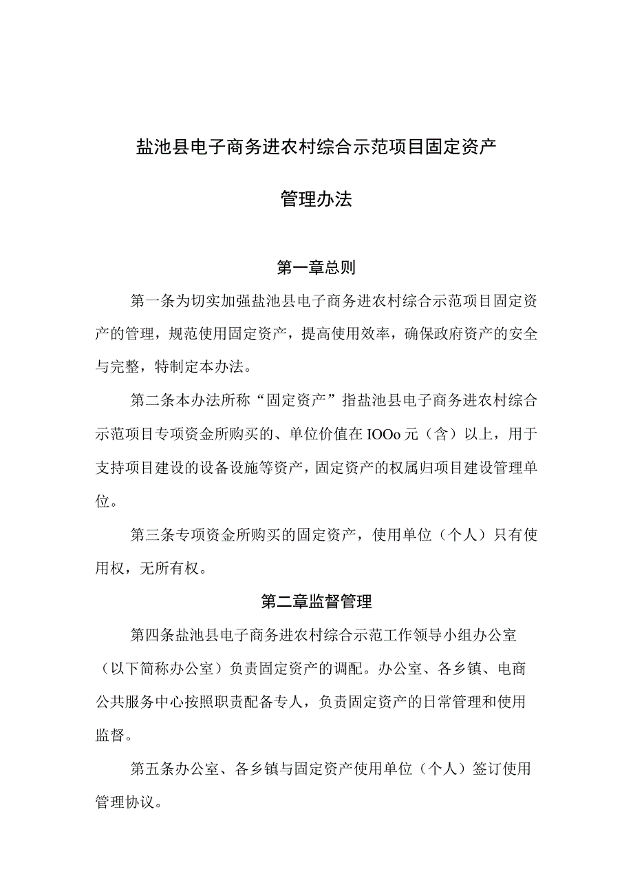 盐池县电子商务进农村综合示范项目固定资产管理办法.docx_第1页