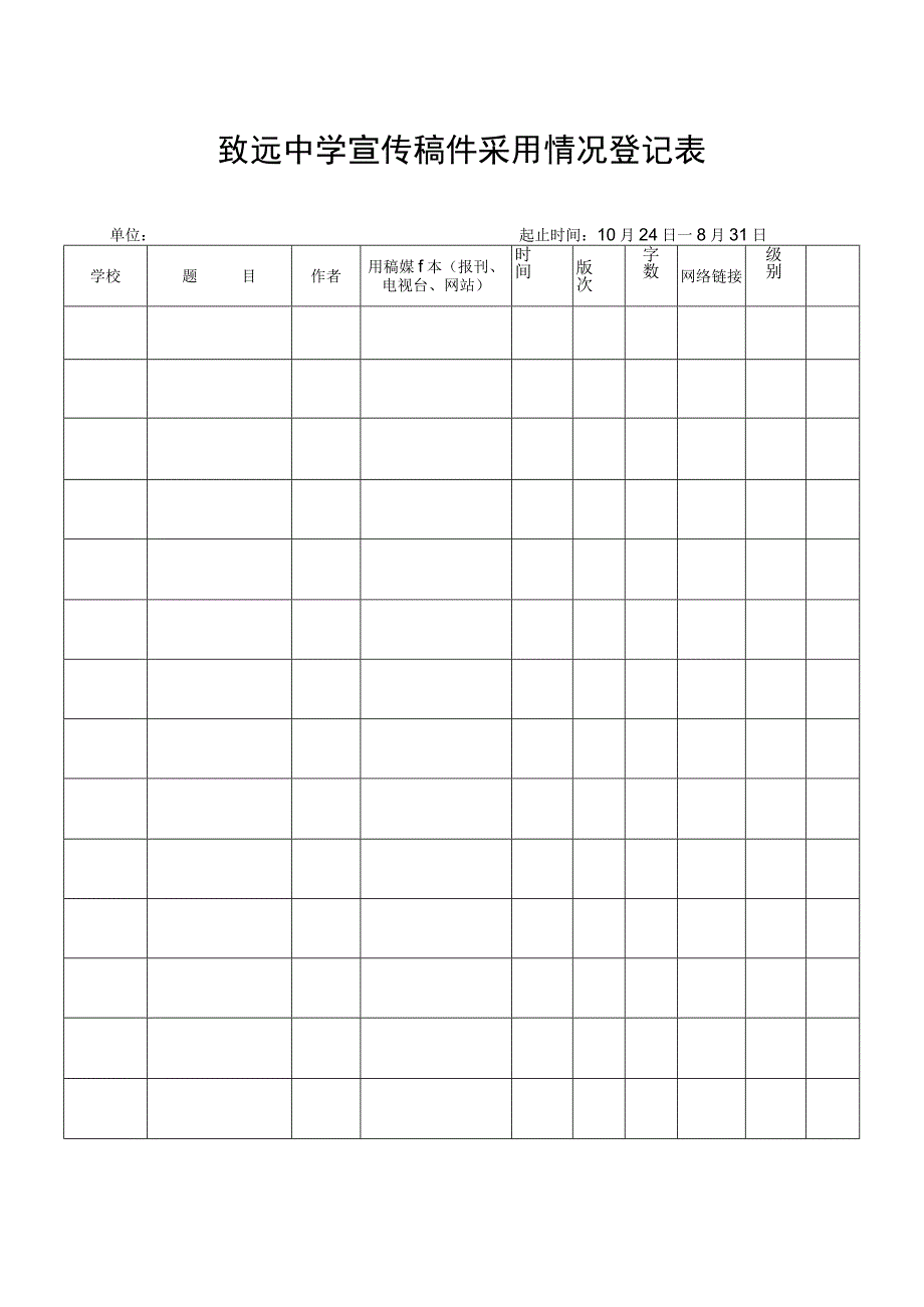 致远中学宣传稿件采用情况登记表.docx_第1页