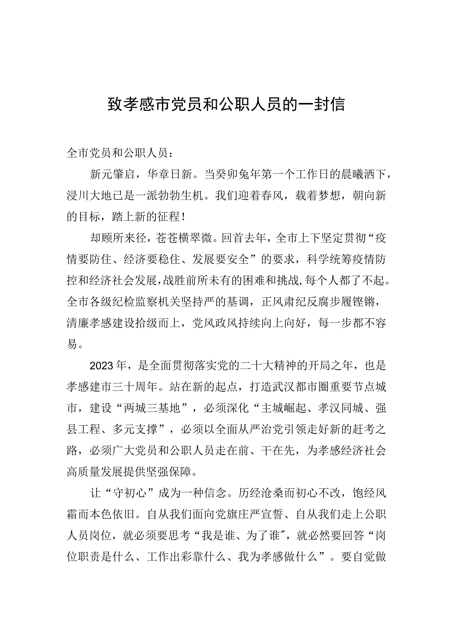 致孝感市党员和公职人员的一封信.docx_第1页