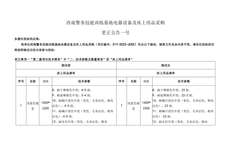 西南警务技能训练基地电器设备及床上用品采购.docx_第1页