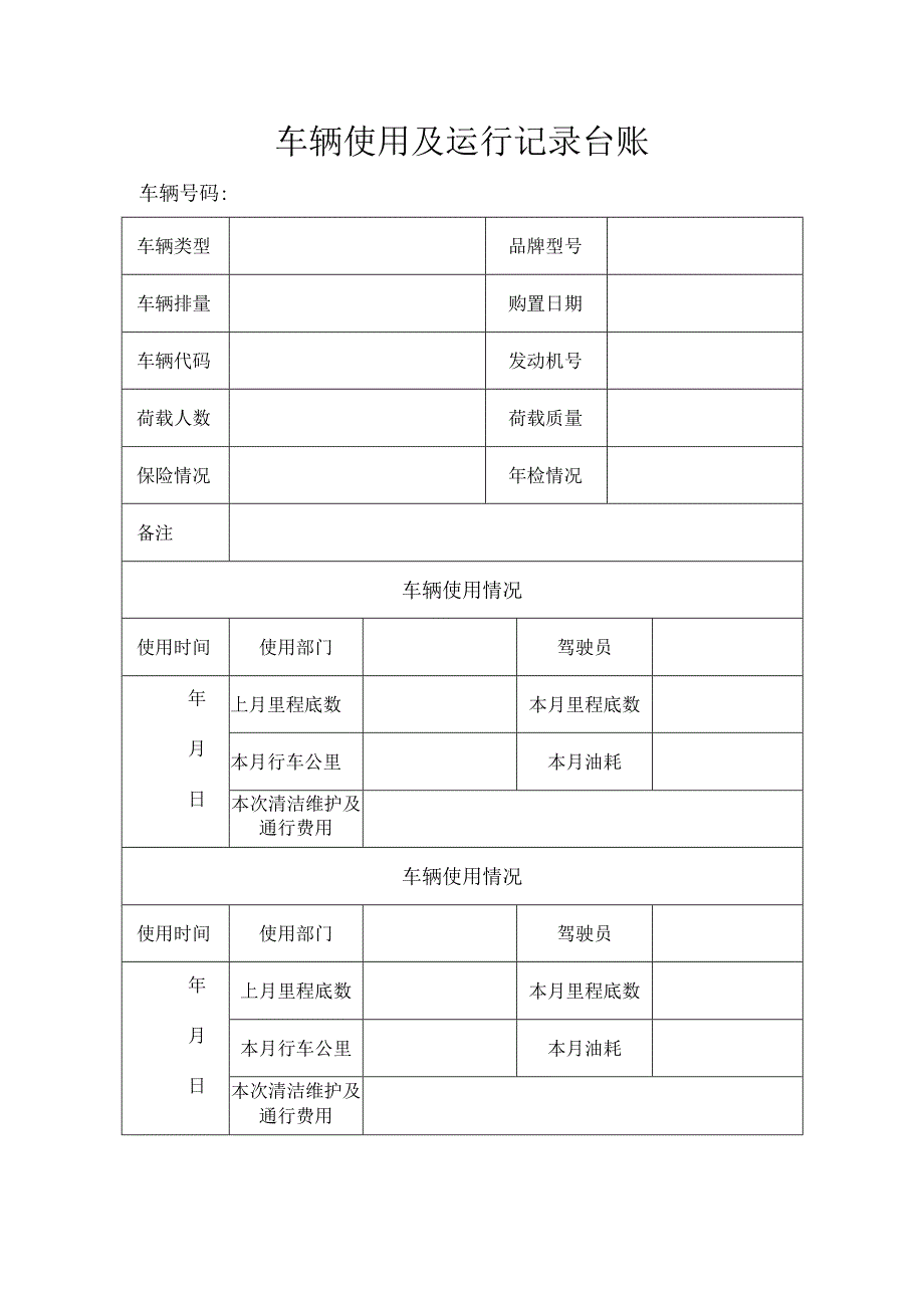 车辆使用及运行记录台账.docx_第1页