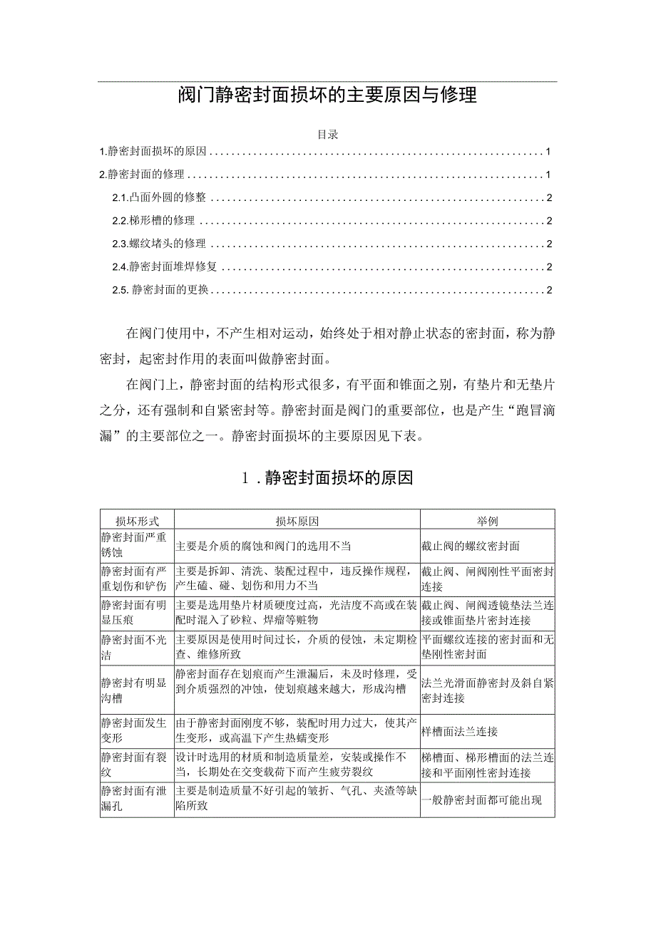 阀门静密封面损坏的主要原因与修理.docx_第1页