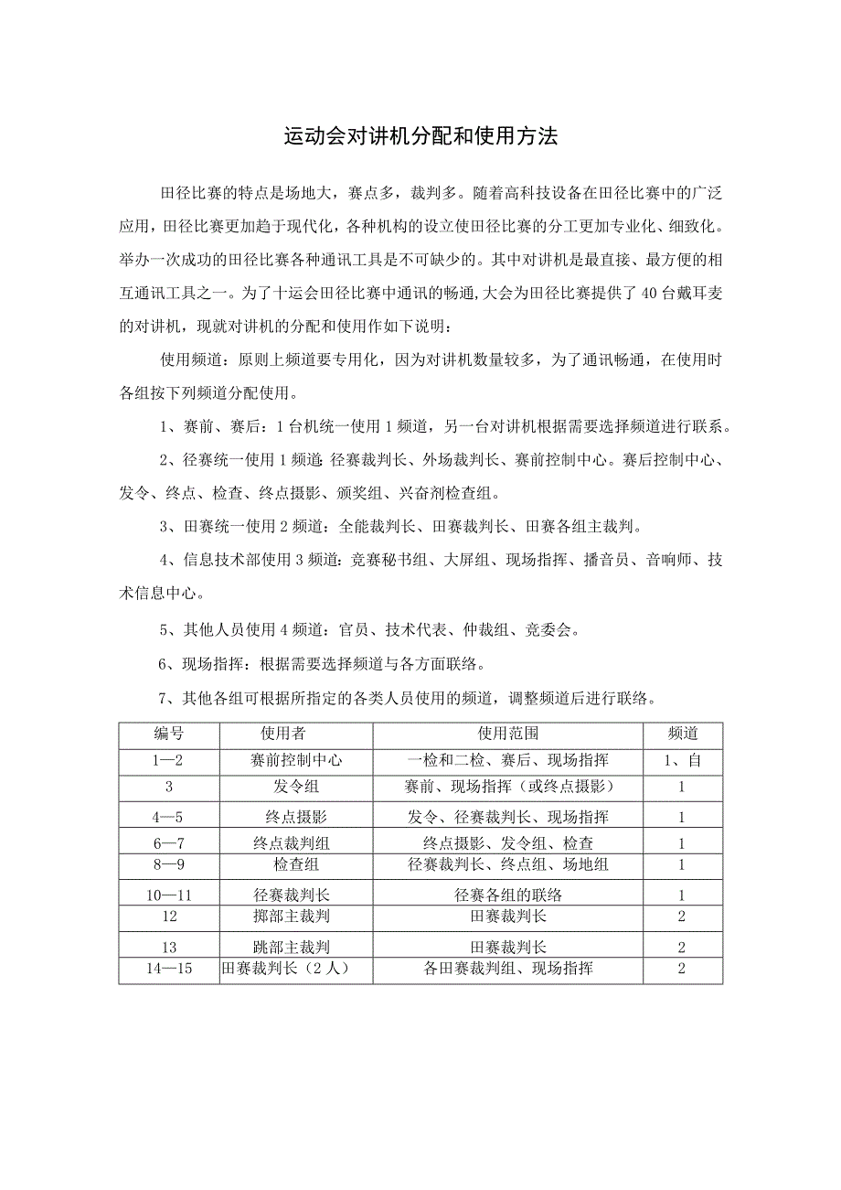 运动会对讲机分配和使用方法.docx_第1页