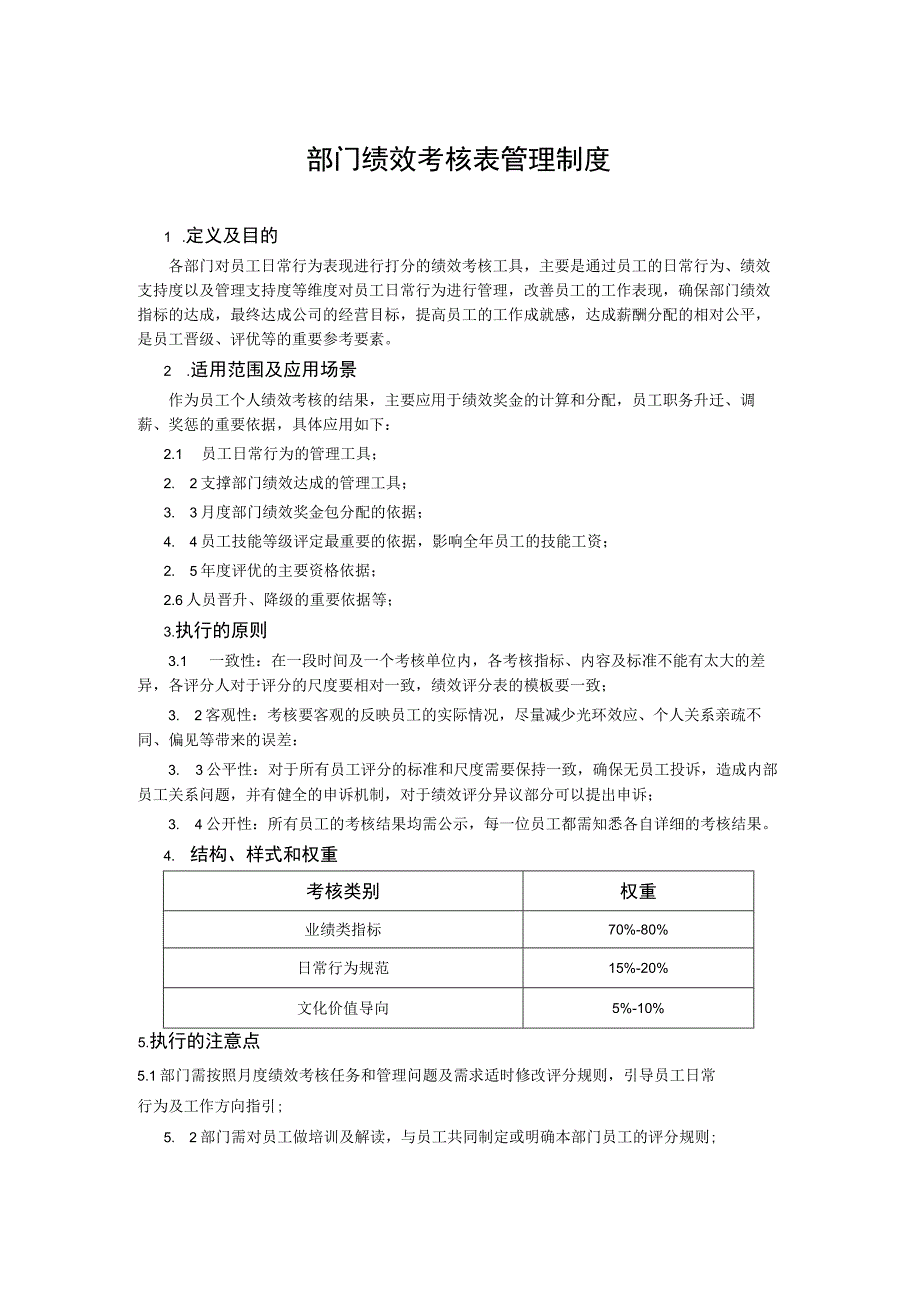 部门绩效考核表管理制度.docx_第1页