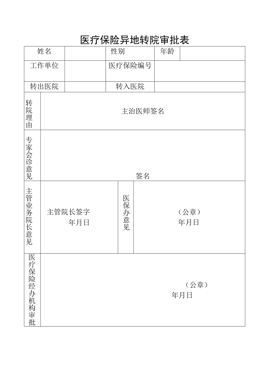 赤峰医疗保险异地转院审批表.docx_第1页