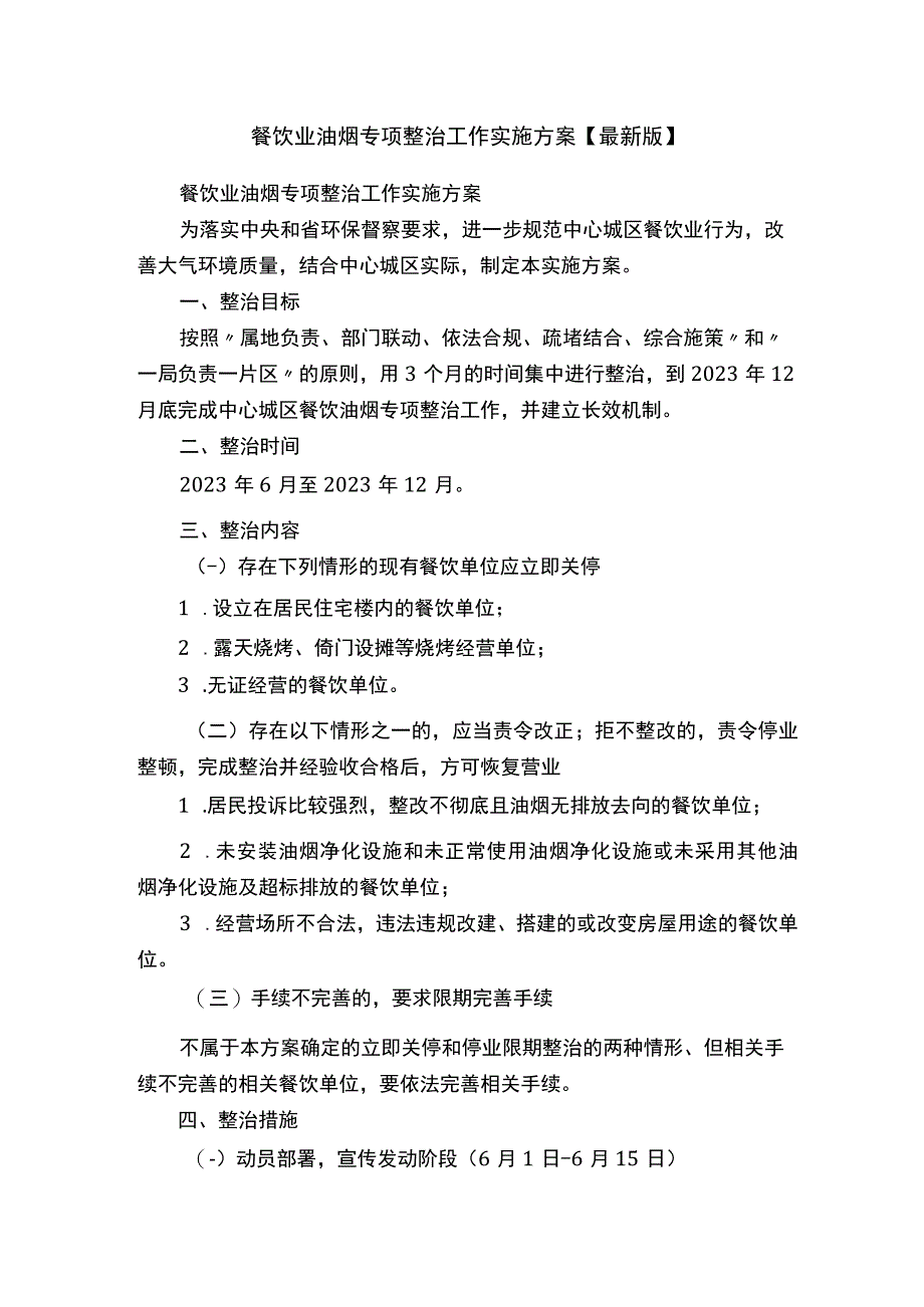 餐饮业油烟专项整治工作实施方案最新版.docx_第1页