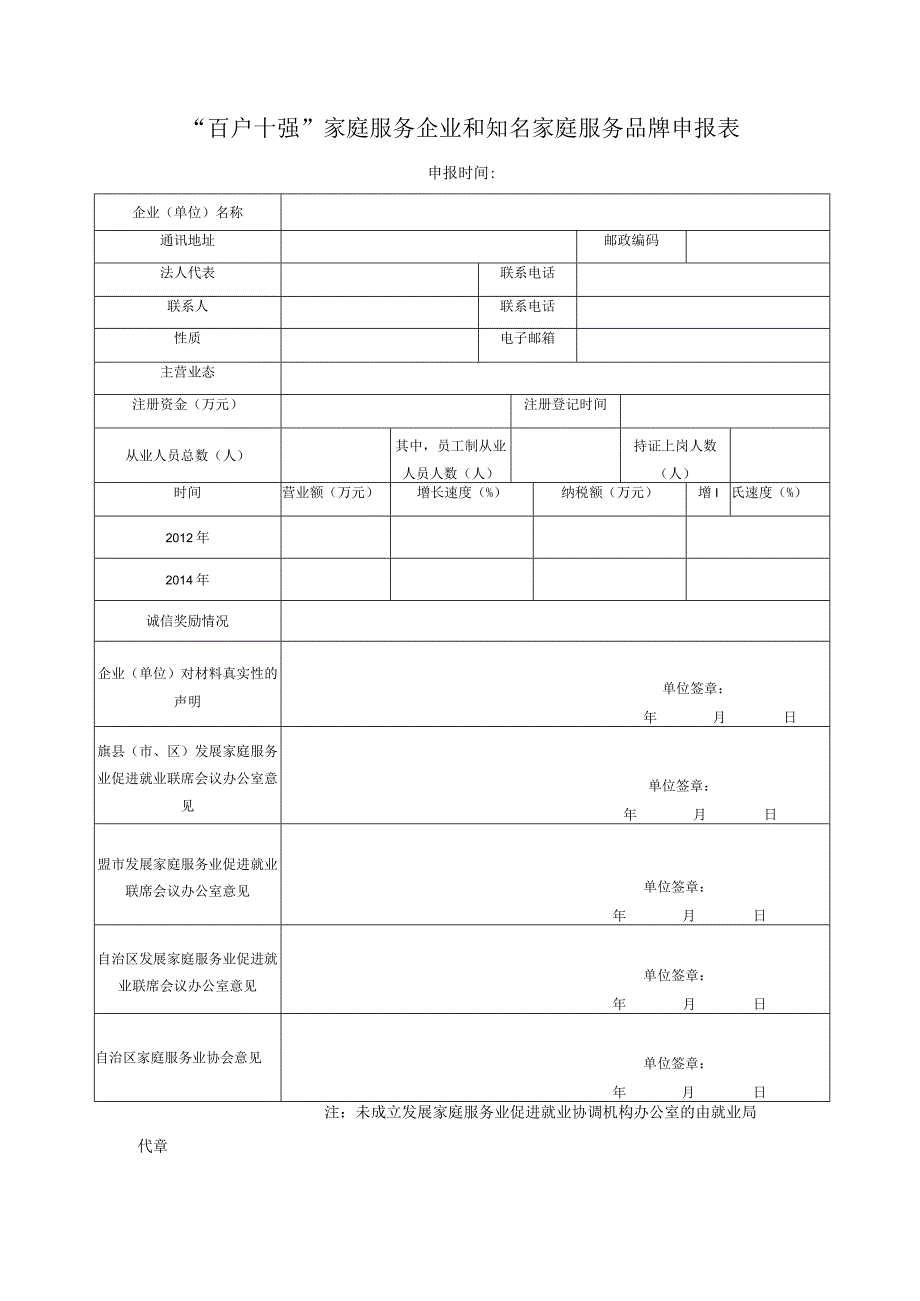 赤峰家庭服务企业百户十强骨干企业以及家庭服务品牌推荐表.docx_第1页