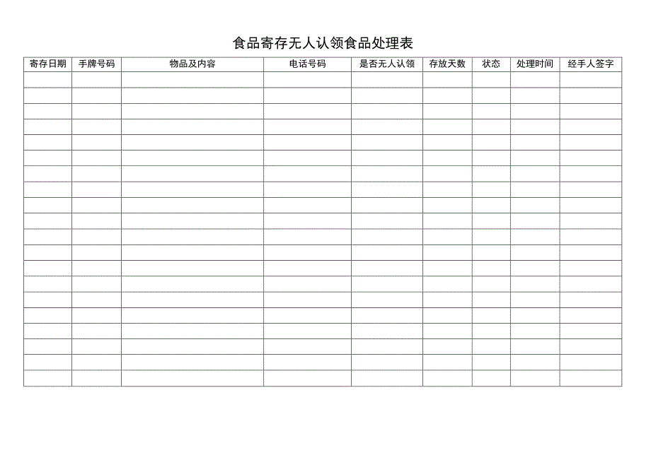 食品寄存无人认领食品处理表.docx_第1页