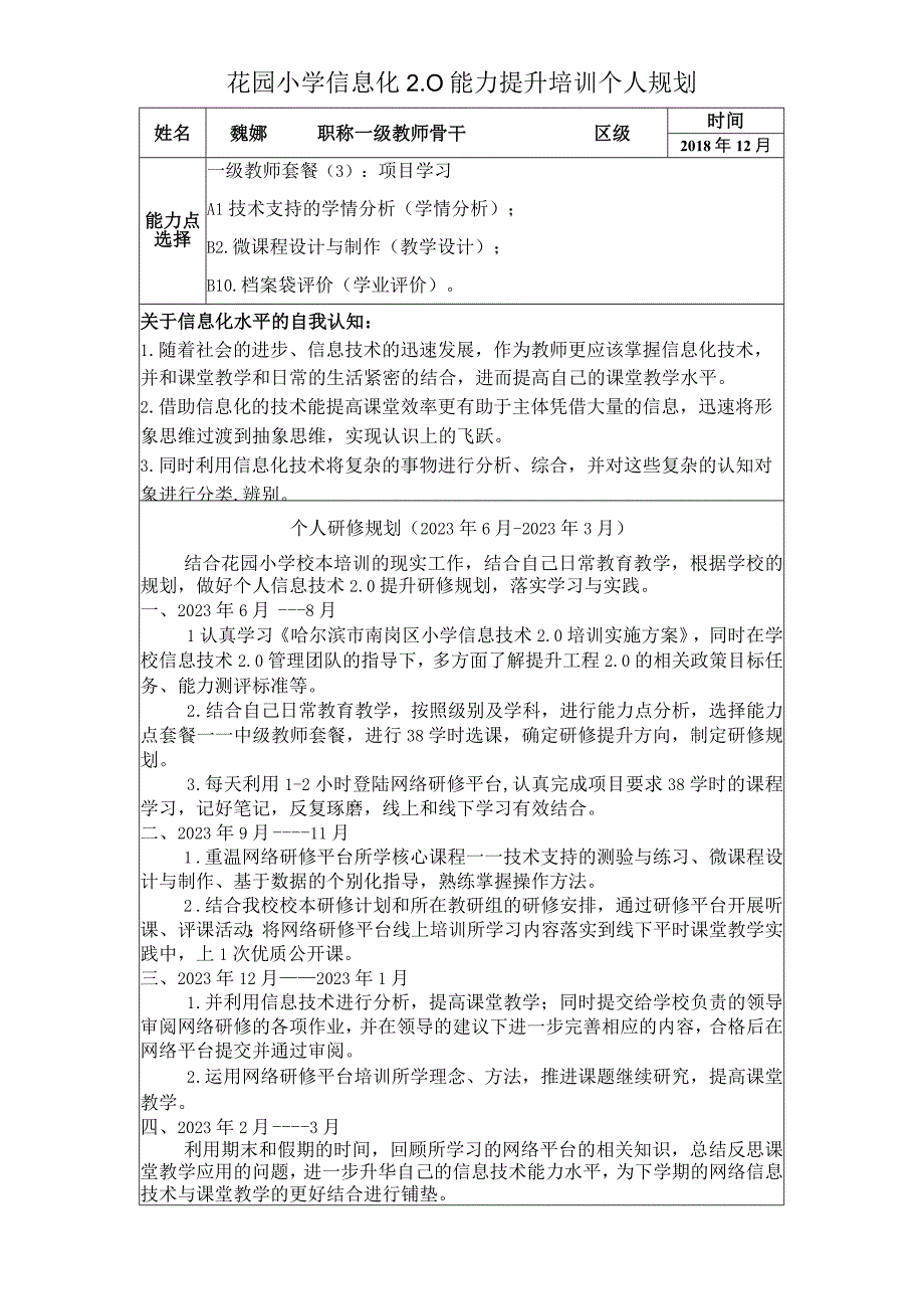 魏娜信息化20个人研修计划.docx_第1页