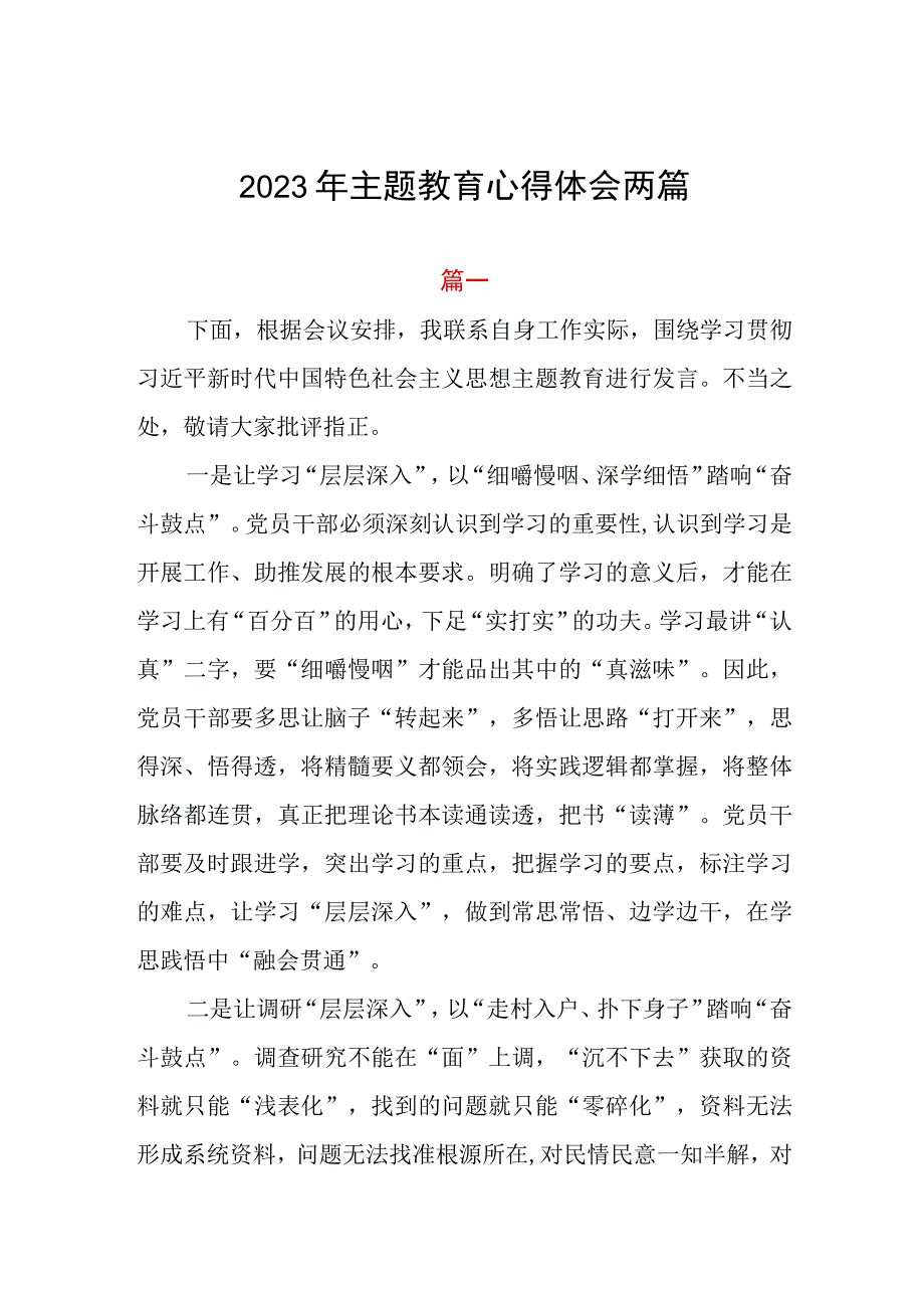 2023年主题教育心得体会两篇.docx_第1页