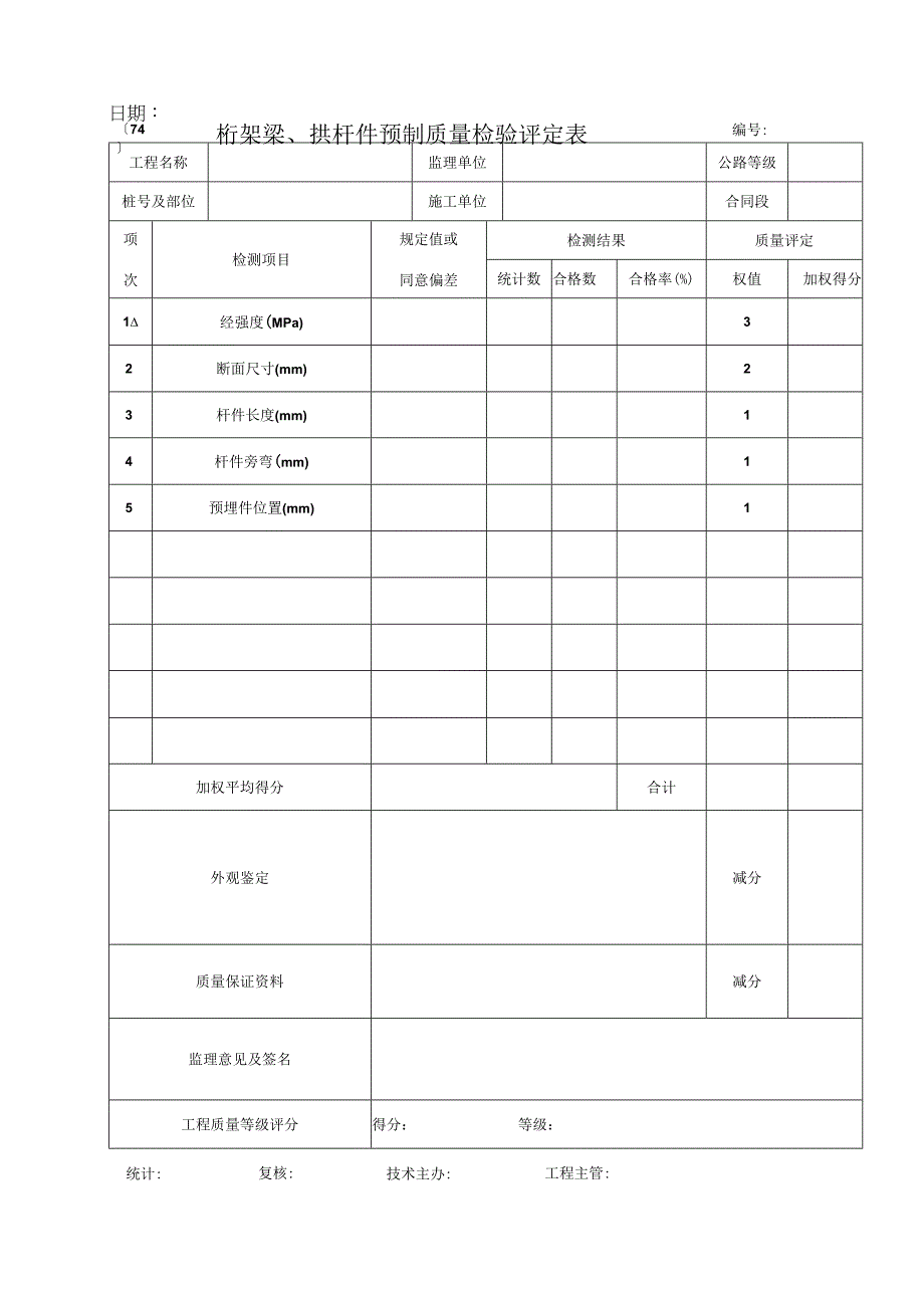 2023年桁架梁拱杆件预制质量检验评定表.docx_第1页