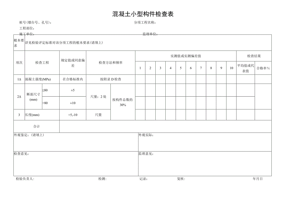 2023年混凝土小型构件检查表.docx_第1页