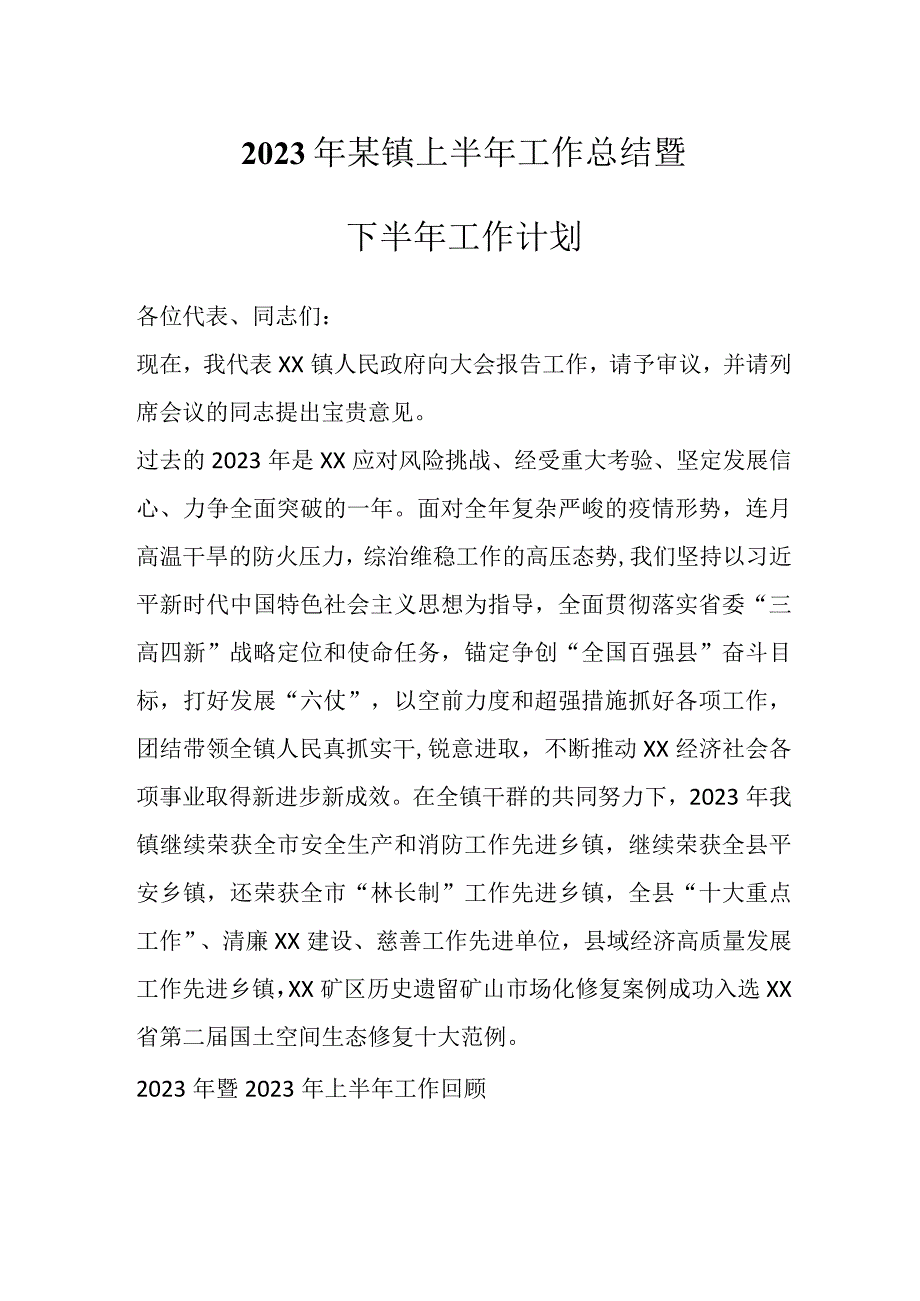 2023年某镇上半年工作总结暨下半年工作计划.docx_第1页