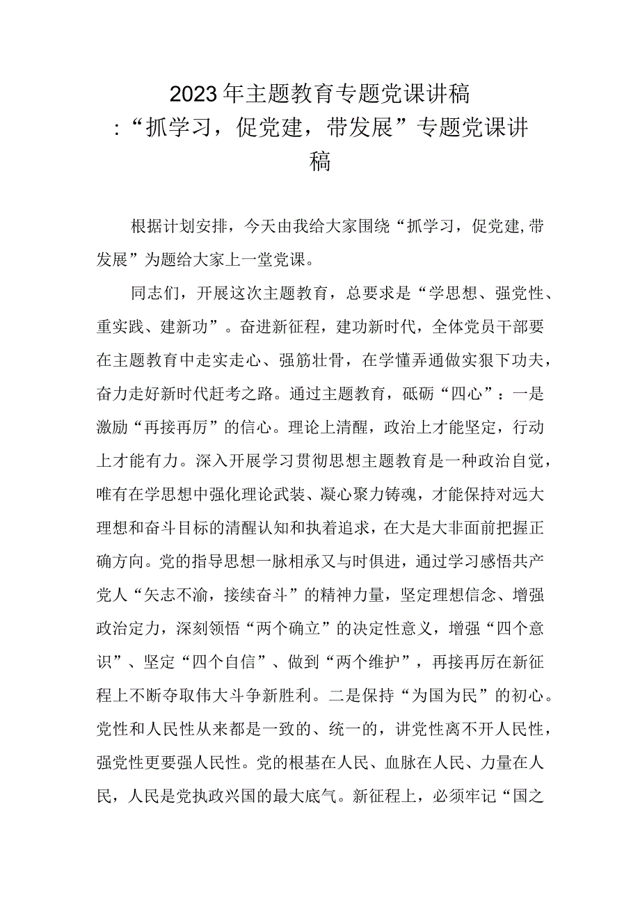 2023年主题教育学习专题党课讲稿宣讲稿 共四篇.docx_第1页