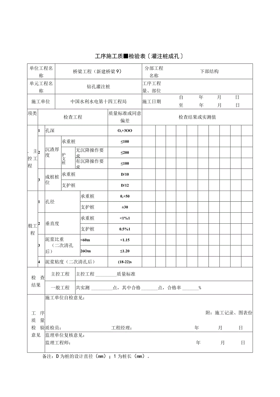 2023年工序施工质量检验表〔灌注桩成孔〕.docx_第1页