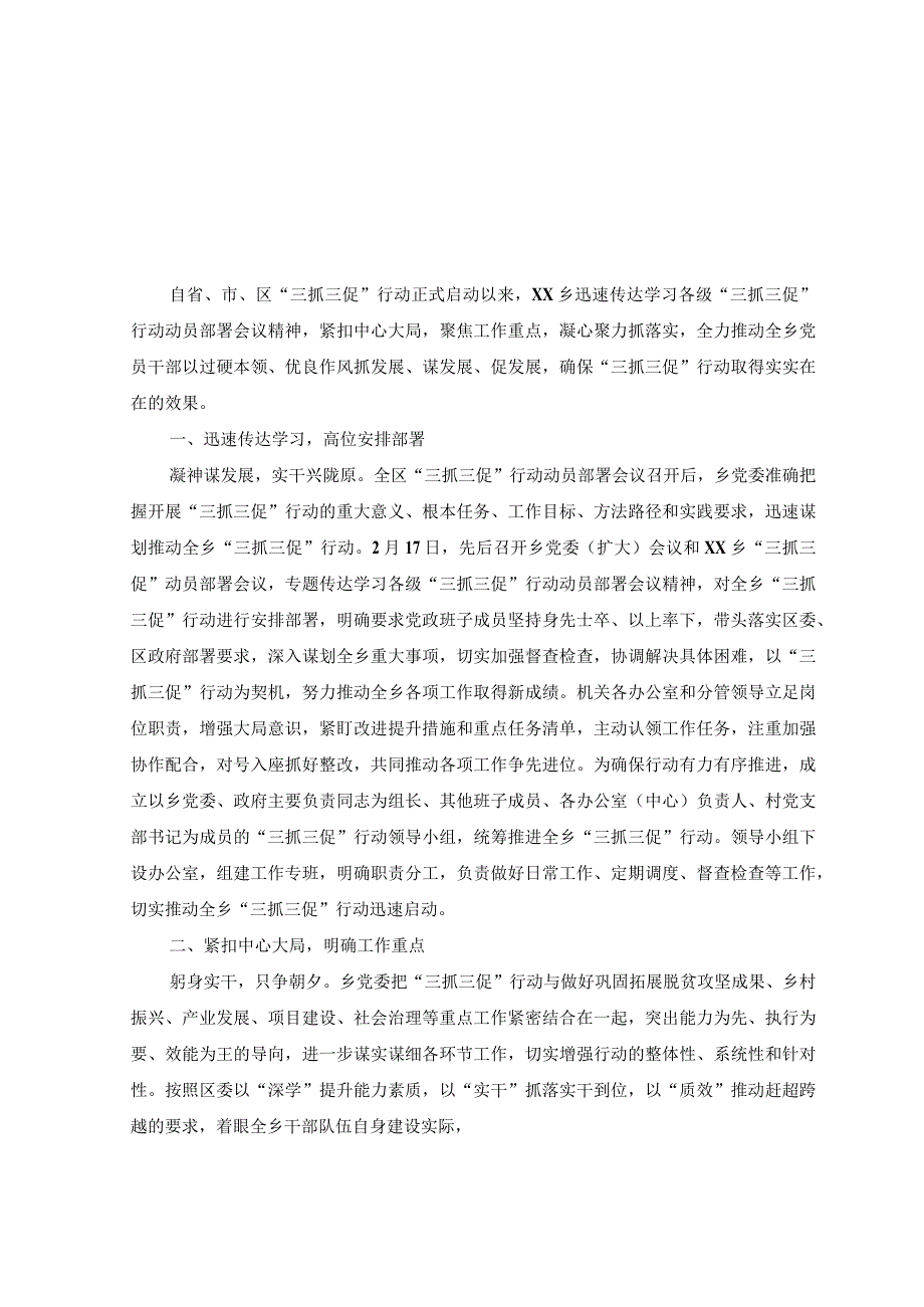 10篇2023年抓学习促提升抓执行促落实抓效能促发展三抓三促行动开展情况总结汇报.docx_第1页