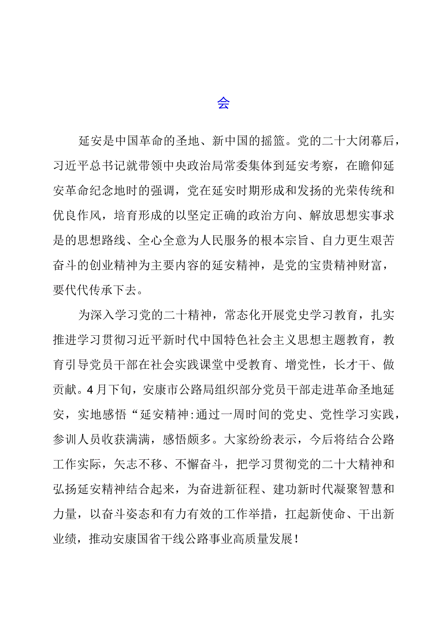 2023年党员干部赴延安学习党的二十大延安精神心得体会.docx_第1页