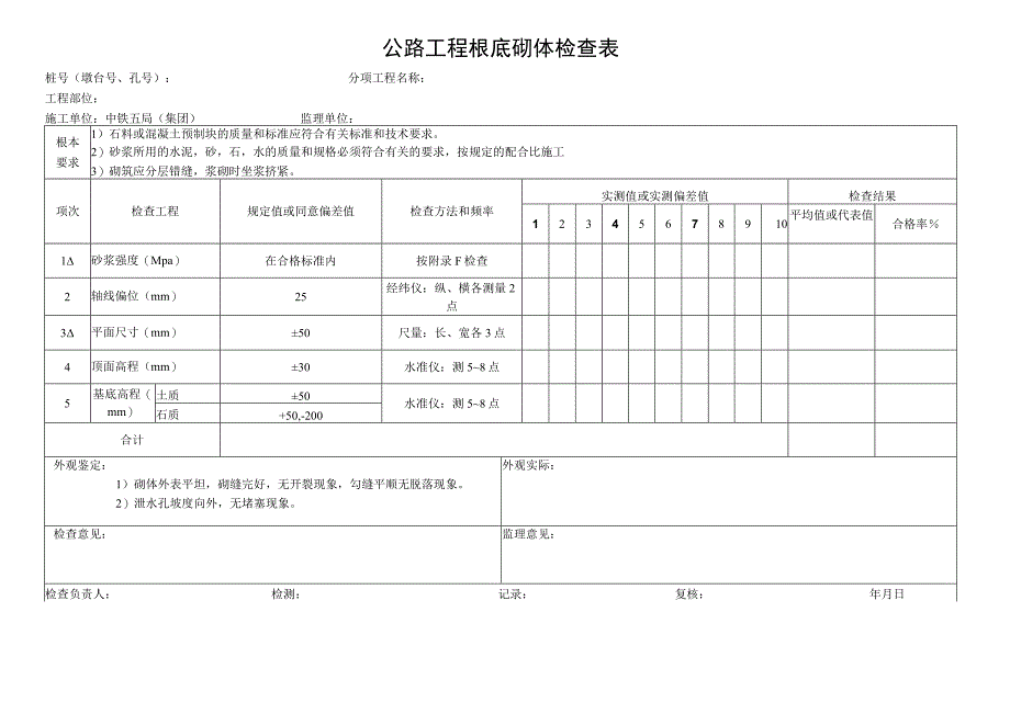 2023年公路工程根底砌体检查表.docx_第1页