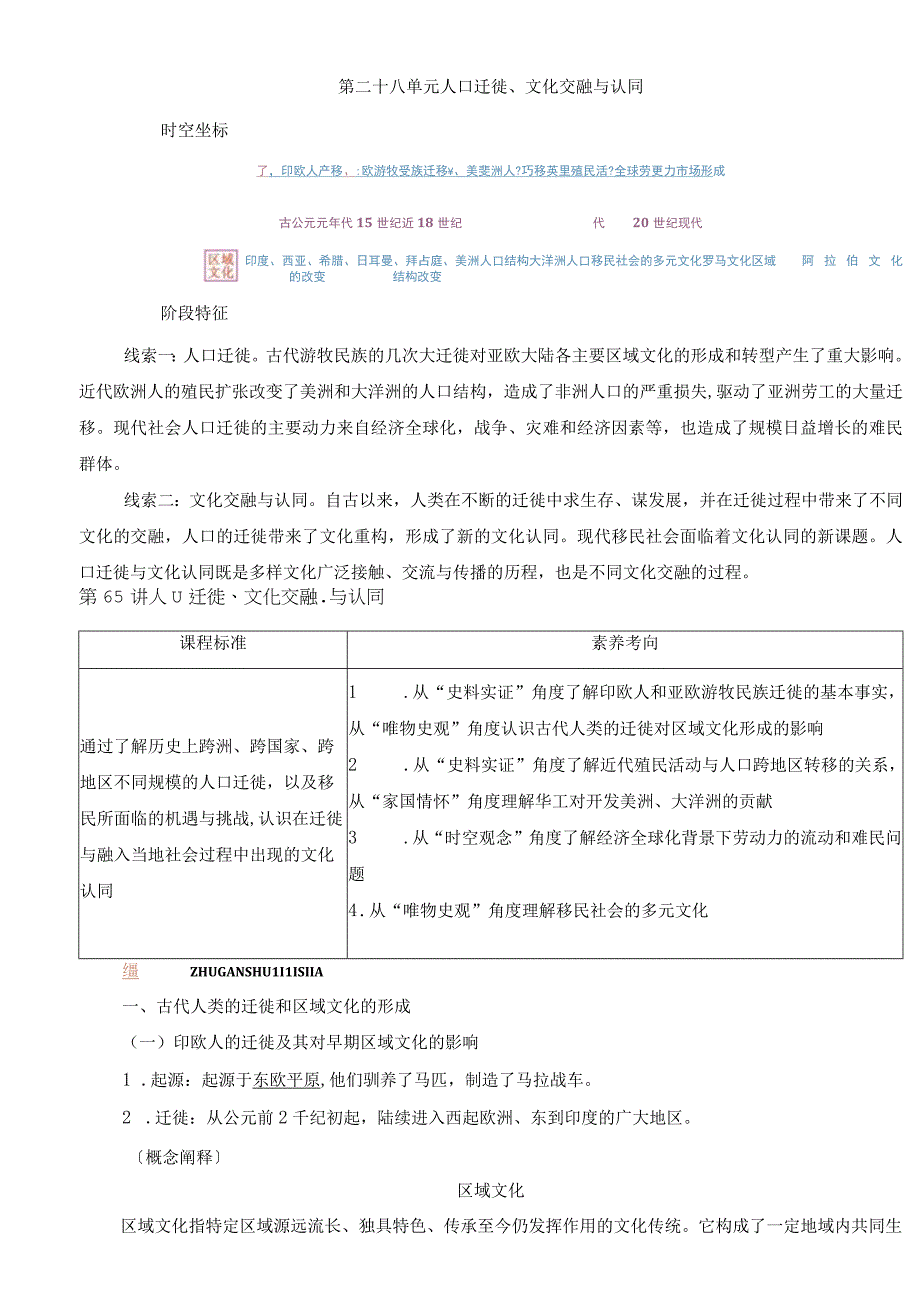 2024届一轮复习部编版 第65讲 人口迁徙文化交融与认同 学案.docx_第1页