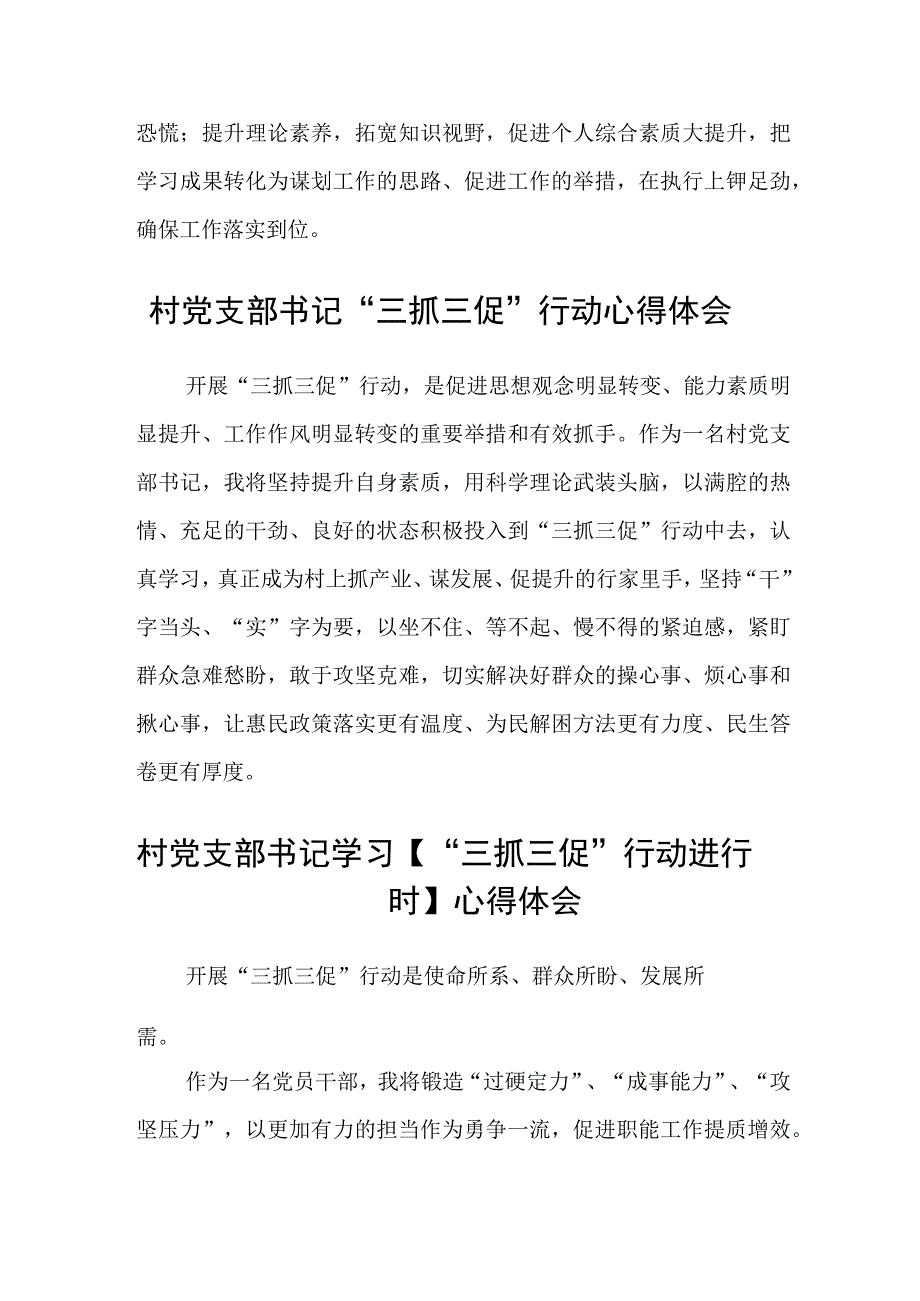 3篇村党支部书记三抓三促行动进行时心得体会范文.docx_第2页