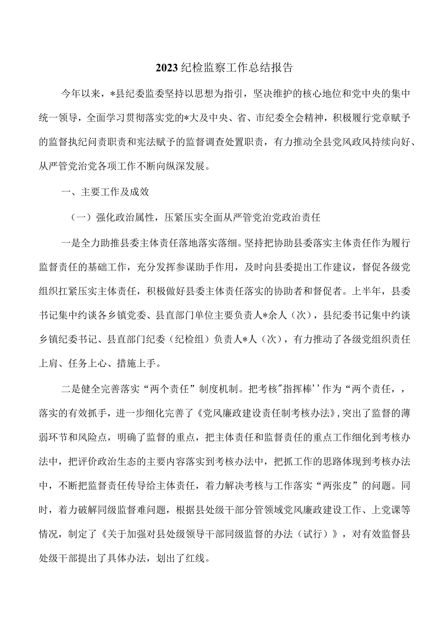 2023纪检监察工作总结报告.docx_第1页