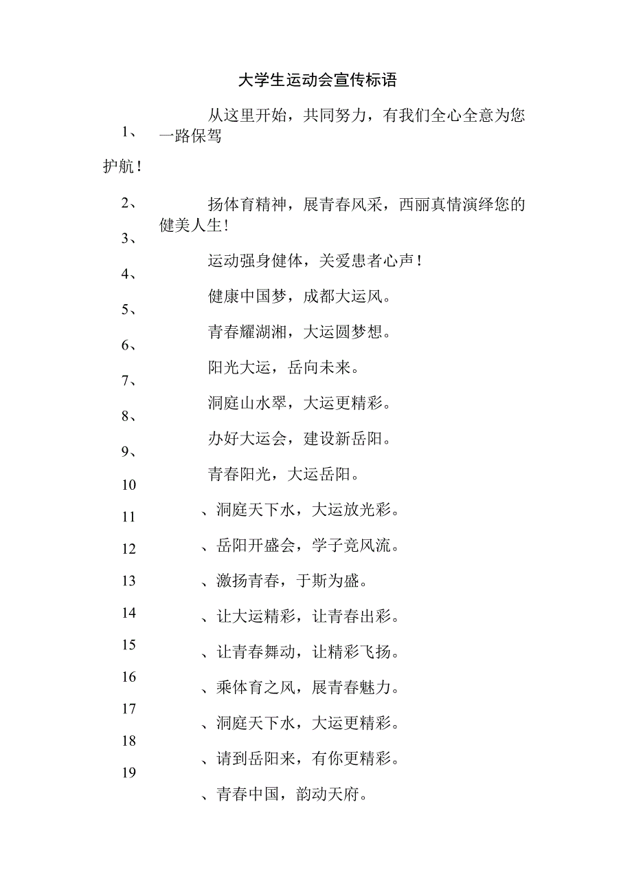 2023年第31届大学生运动会宣传口号样板4份.docx_第1页