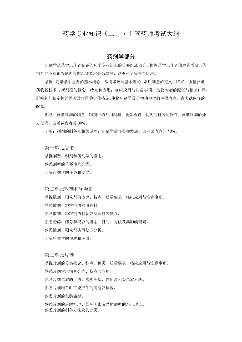 2023版安徽省药学专业中初级资格考试大纲 药学部分 药学专业知识二 主管药师.docx_第1页