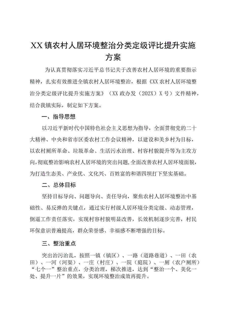 XX镇农村人居环境整治分类定级评比提升实施方案.docx_第1页