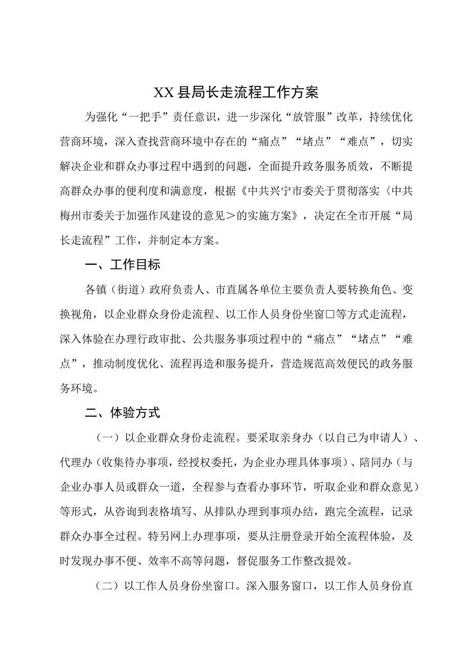 XX县局长走流程工作方案.docx_第1页