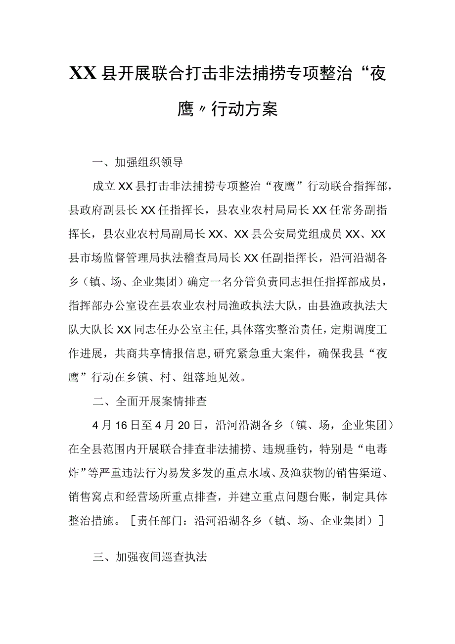 XX县开展联合打击非法捕捞专项整治夜鹰行动方案.docx_第1页