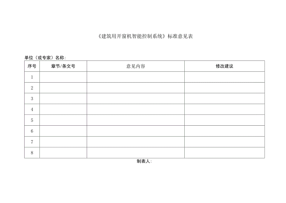 《建筑用开窗机智能控制系统》团体标准意见表.docx_第1页