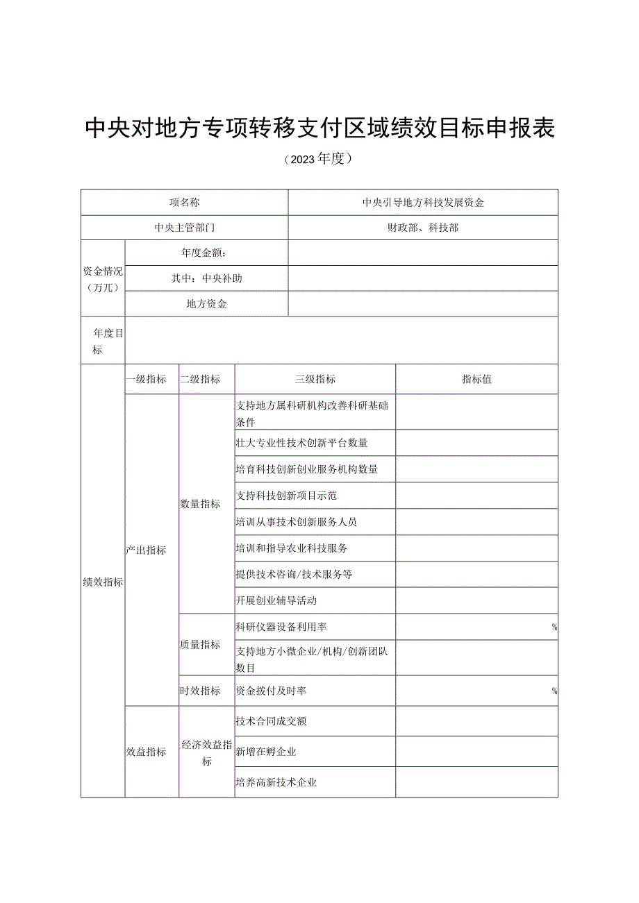 中央对地方专项转移支付区域绩效目标申报表.docx_第1页