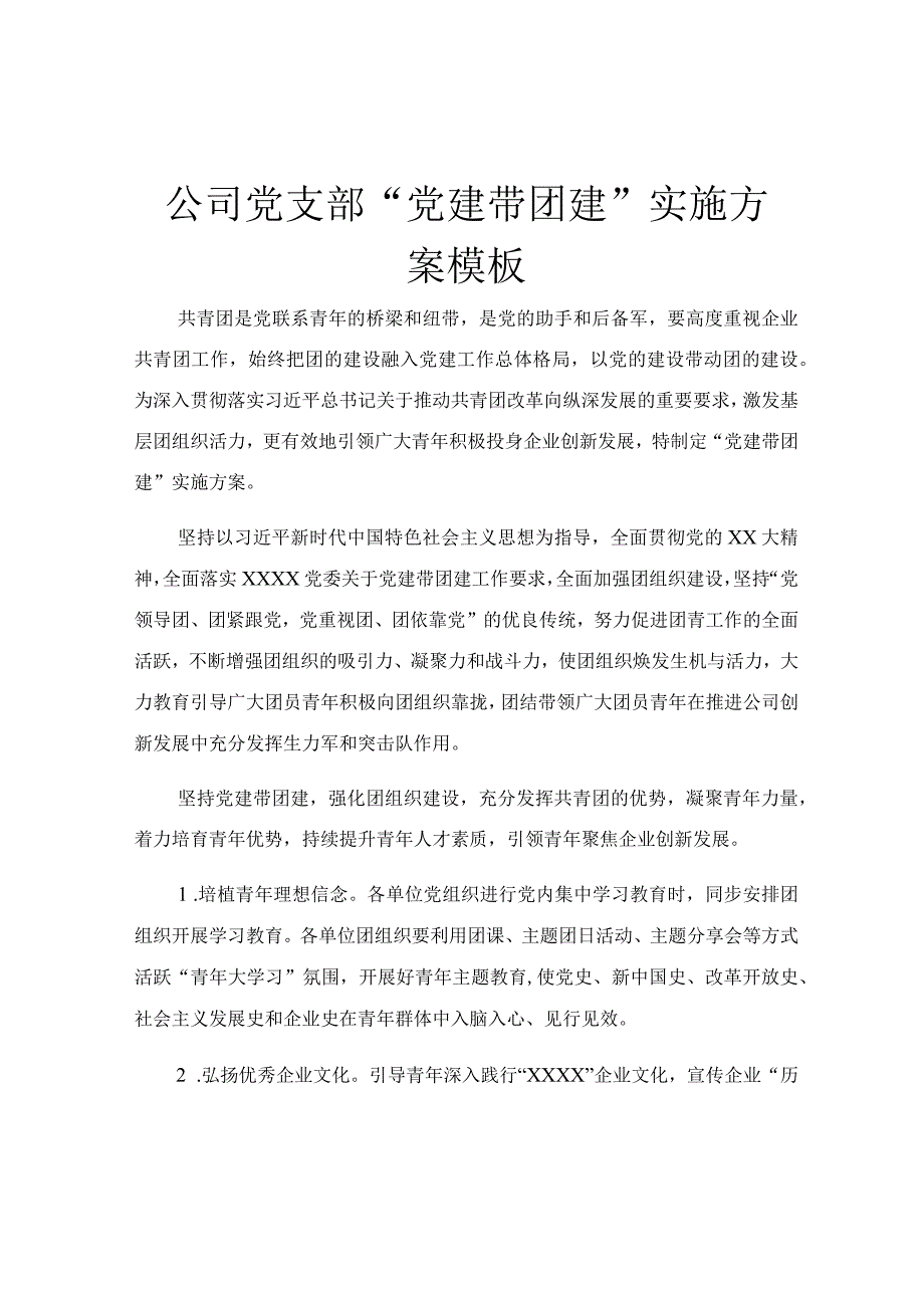 公司党支部党建带团建实施方案模板.docx_第1页