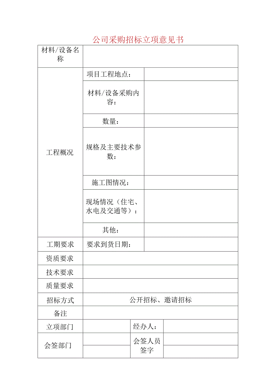 公司采购招标立项意见书.docx_第1页