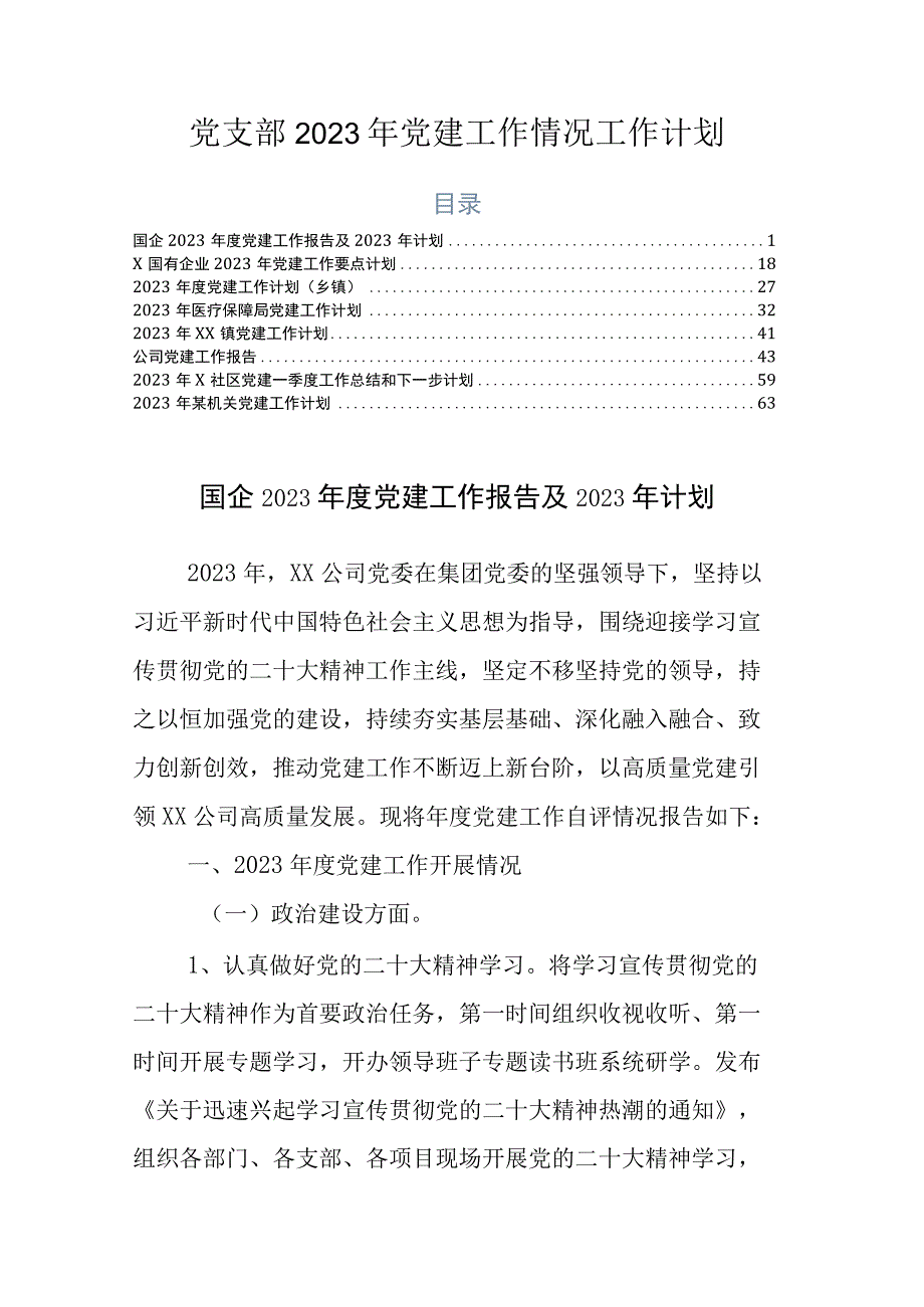 党支部2023年党建工作情况工作计划.docx_第1页