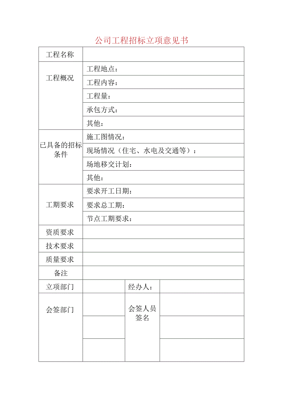 公司工程招标立项意见书.docx_第1页