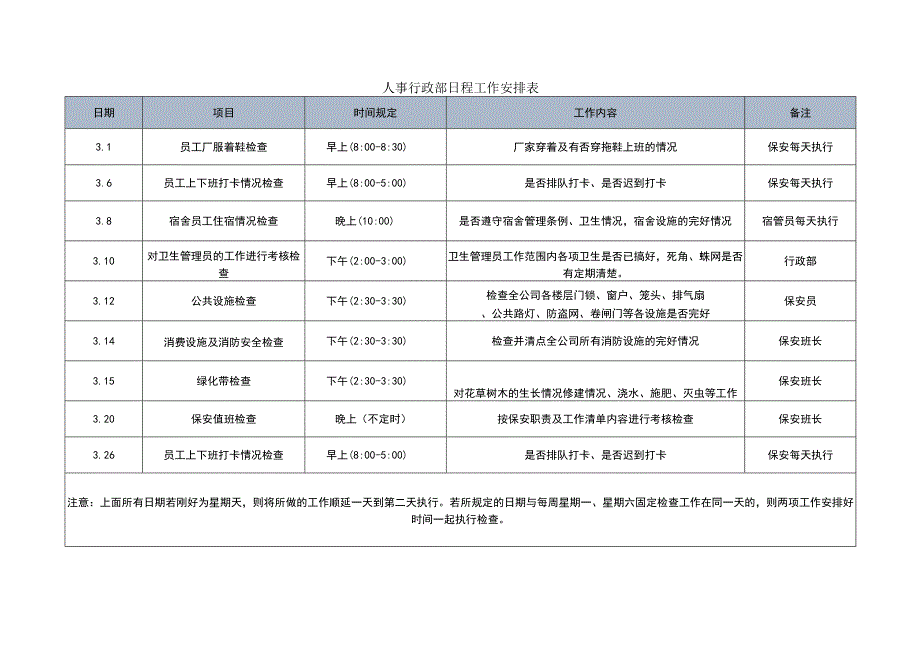 人事行政部日程工作安排表.docx_第1页