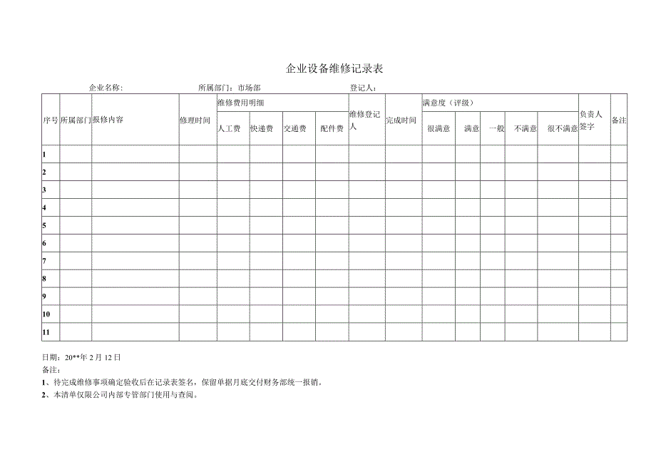 企业设备维修记录表.docx_第1页