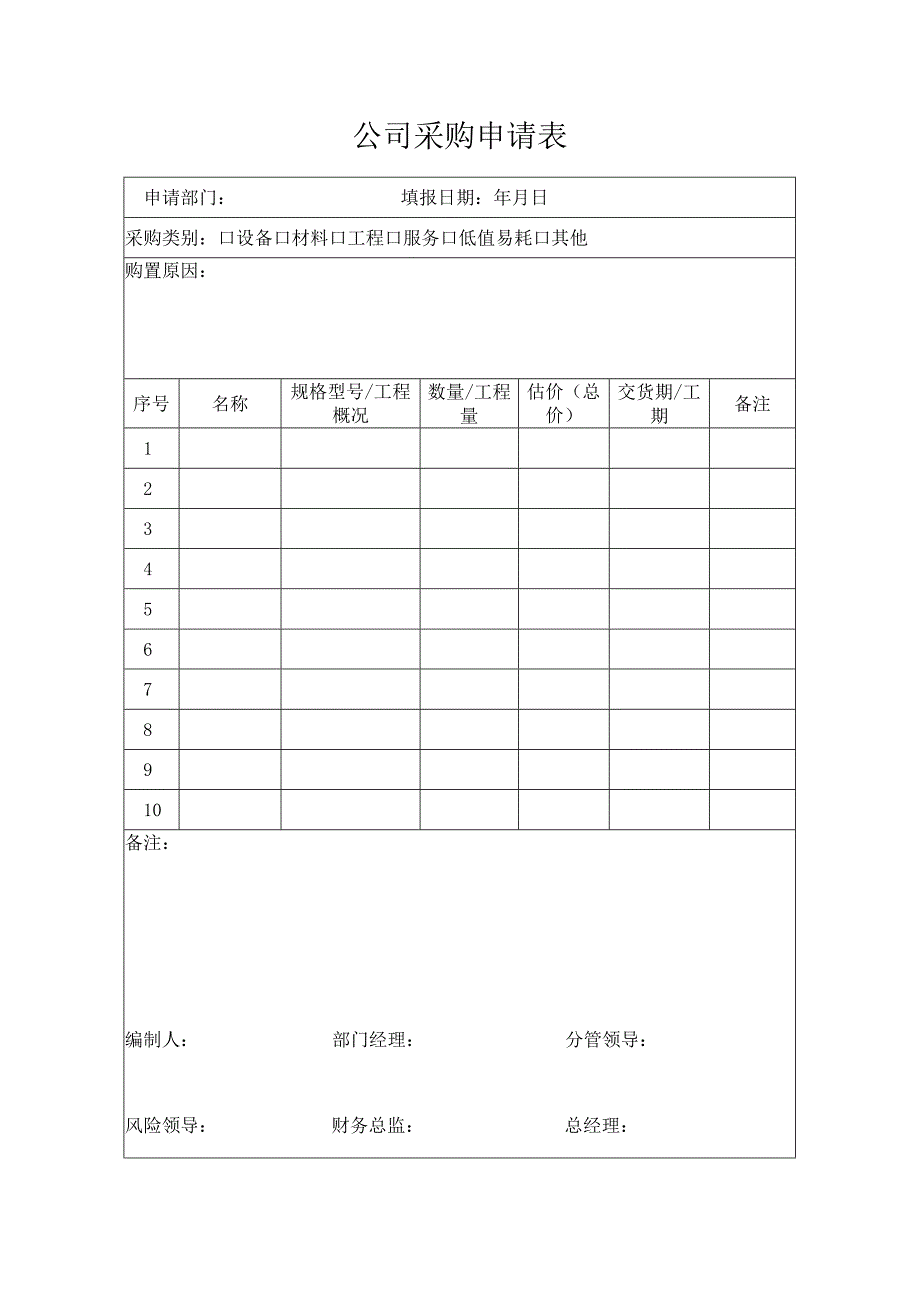 公司采购申请表.docx_第1页